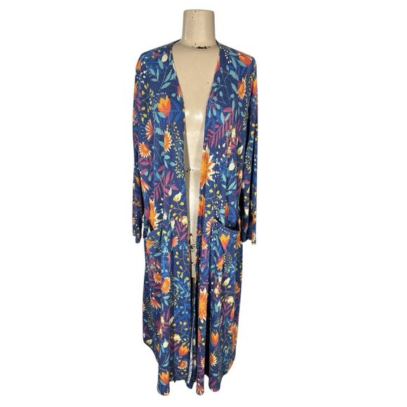 Lularoe SARAH Floral Ribbed Duster Cardigan Jacket Sz XL Blue - Picture 1 of 5